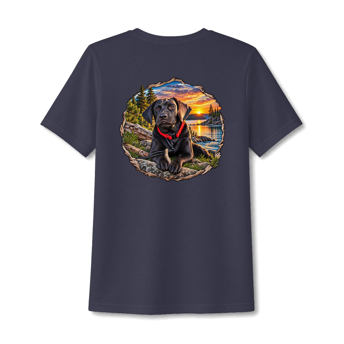 Dog Lake Sunset V-Neck Tee — Choc Lab