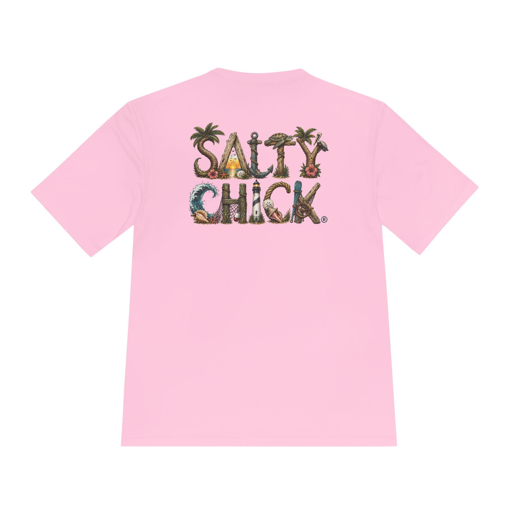 Salty Chick Lettering Moisture Wicking Short Sleeve – Coastal Life