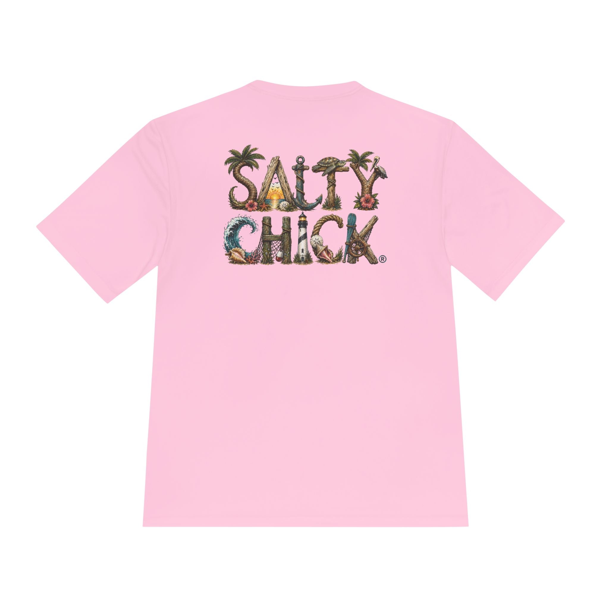 Salty Chick Lettering Moisture Wicking Short Sleeve – Coastal Life