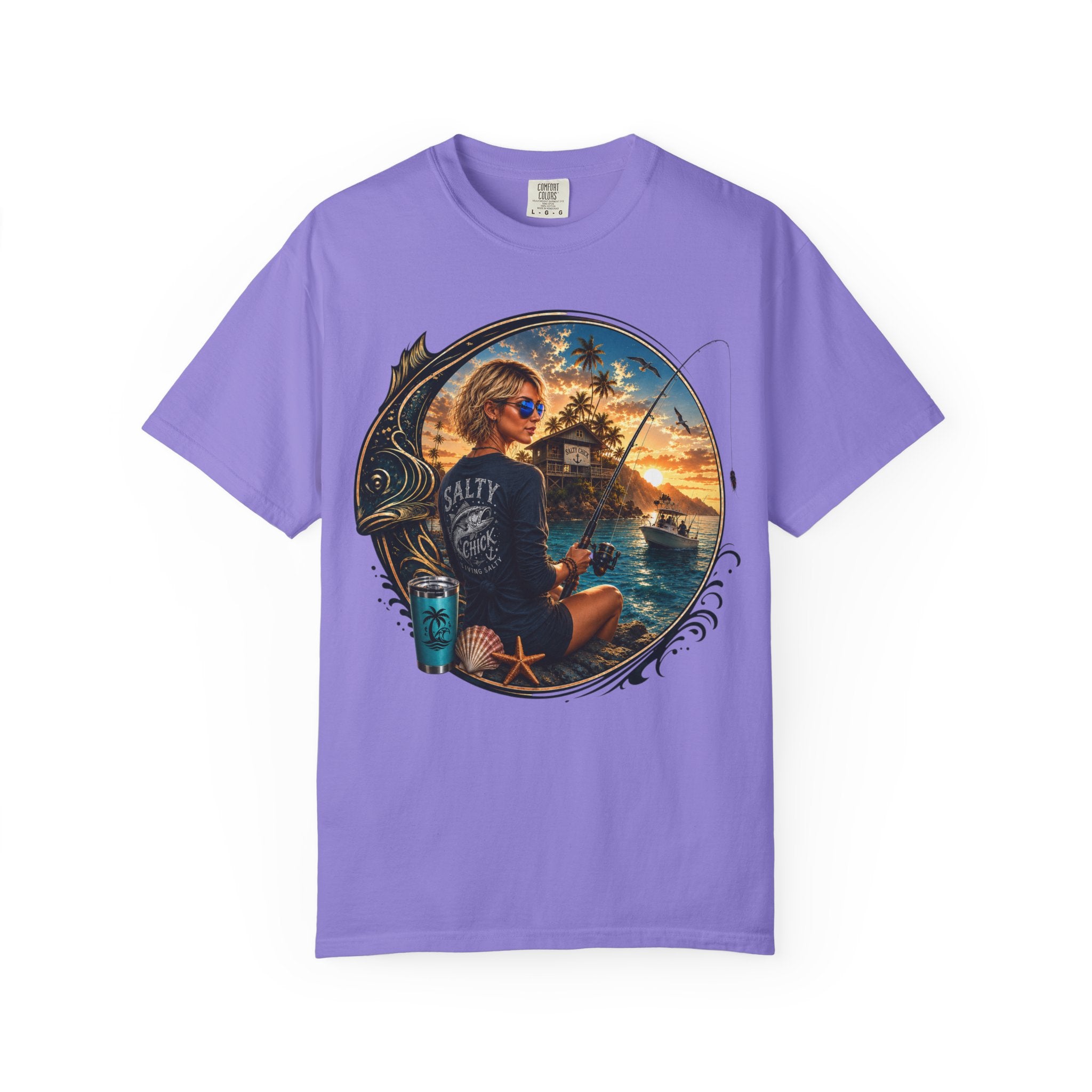 Salty Chick Saltwater & Sunsets Garment-Dyed Cotton Tee – Coastal Life