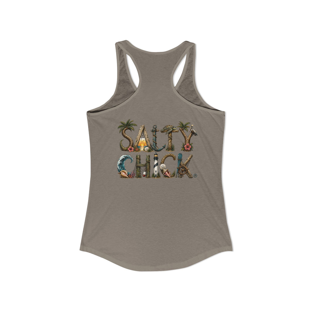 Performance Racerback Tank-Land Salty Chick lettering