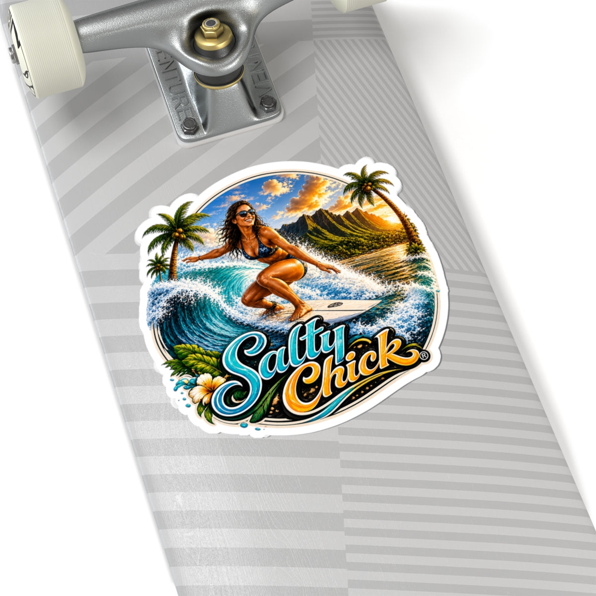 Salty Chick Surf & Sunset Kiss-Cut Vinyl Sticker – Coastal Life