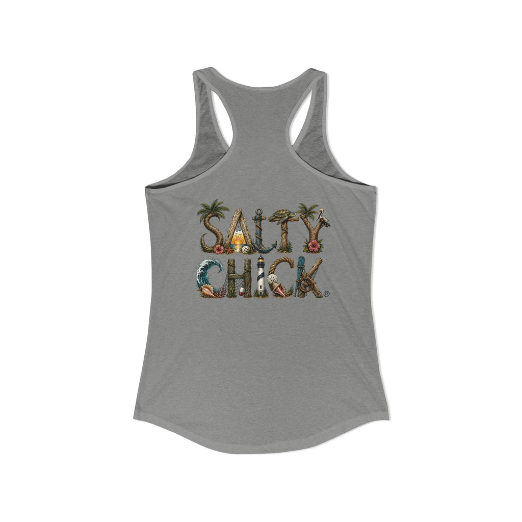 Performance Racerback Tank-Land Salty Chick lettering