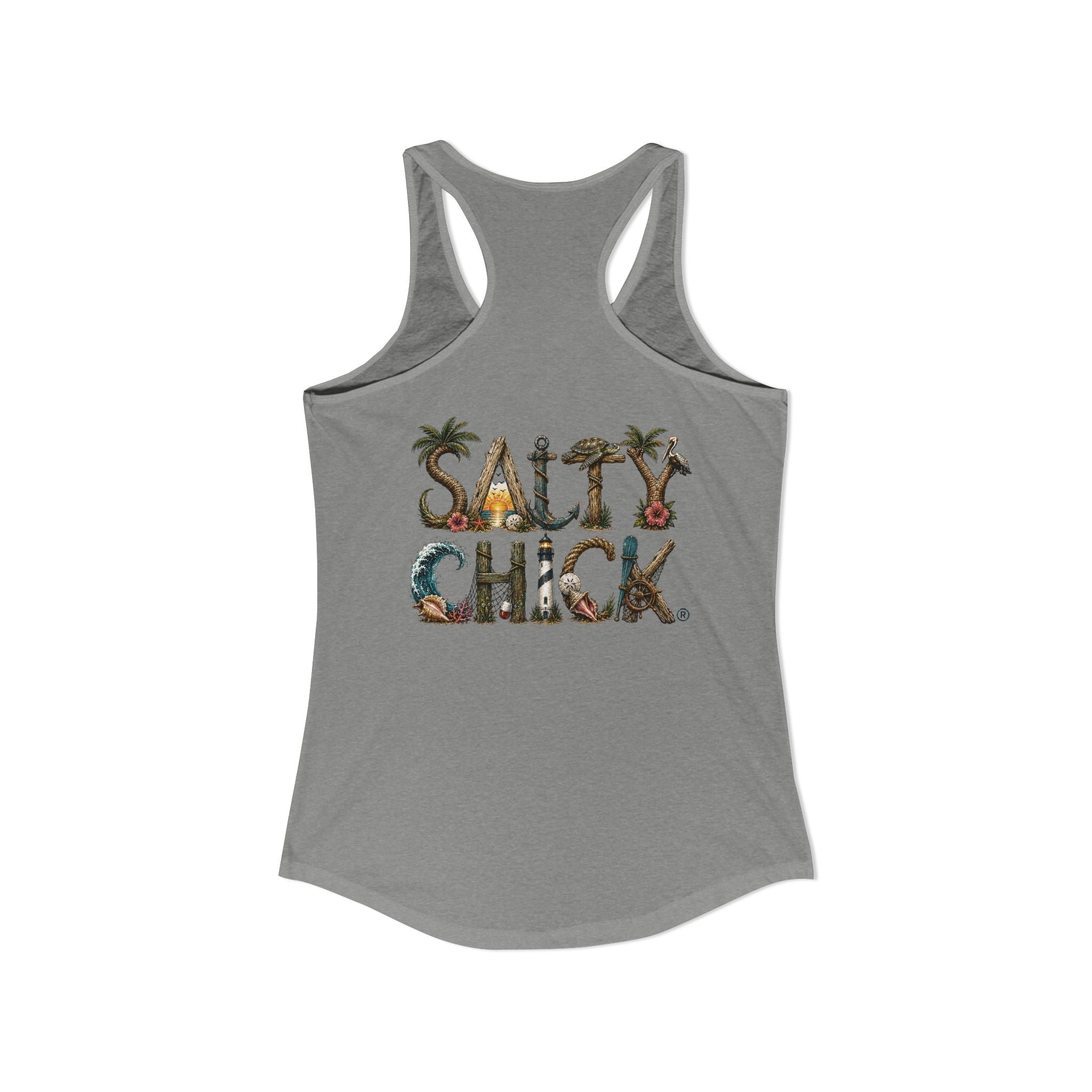 Performance Racerback Tank-Diver's Salty Chick lettering