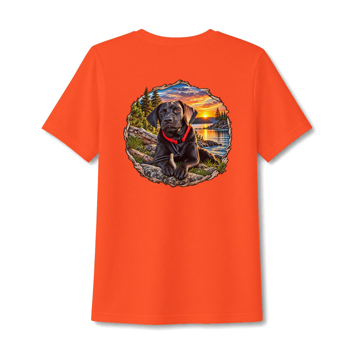 Dog Lake Sunset V-Neck Tee — Choc Lab