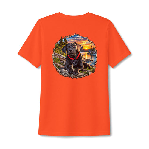 Dog Lake Sunset V-Neck Tee — Choc Lab