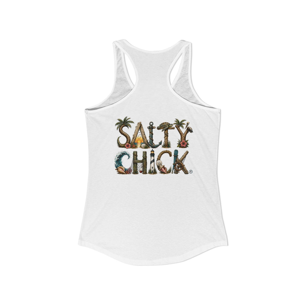 Performance Racerback Tank-Diver's Salty Chick lettering