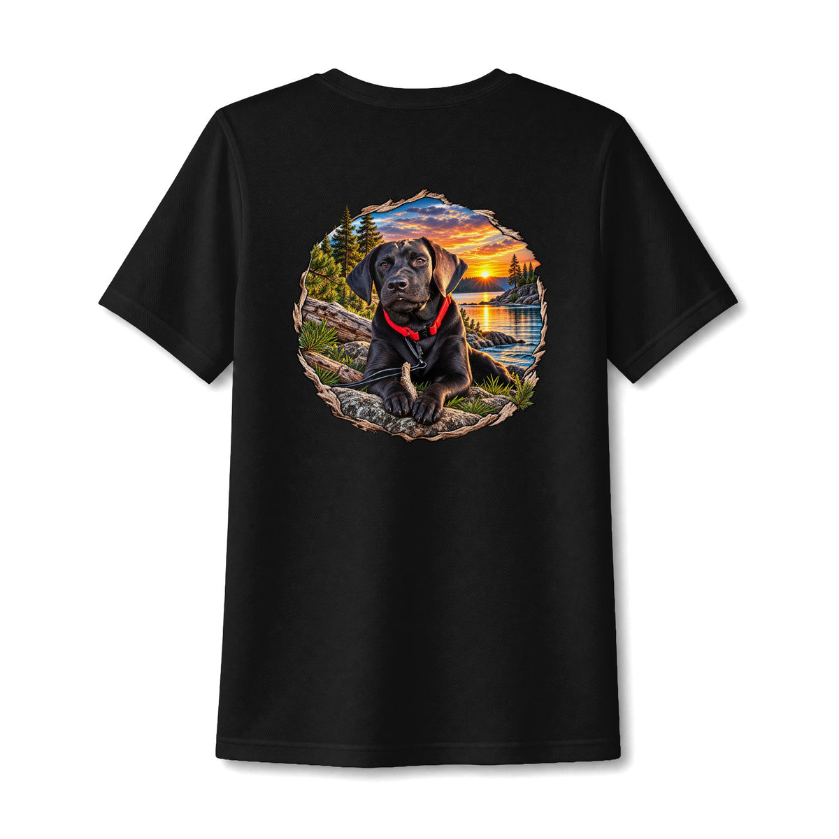 Dog Lake Sunset V-Neck Tee — Choc Lab