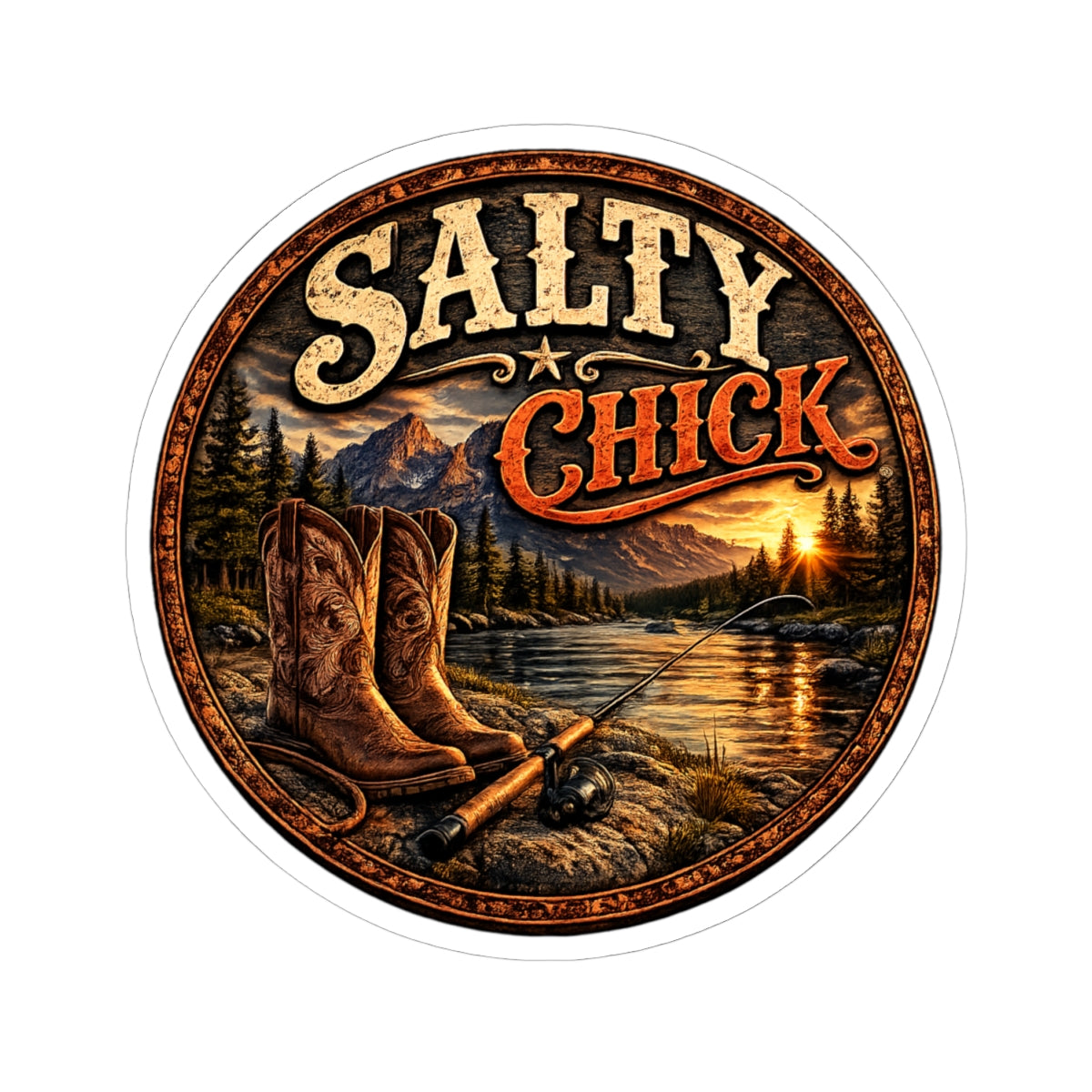 Salty Chick Boots & Fishing Pole Kiss-Cut Vinyl Sticker