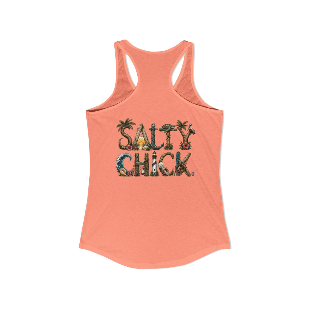 Performance Racerback Tank-Land Salty Chick lettering