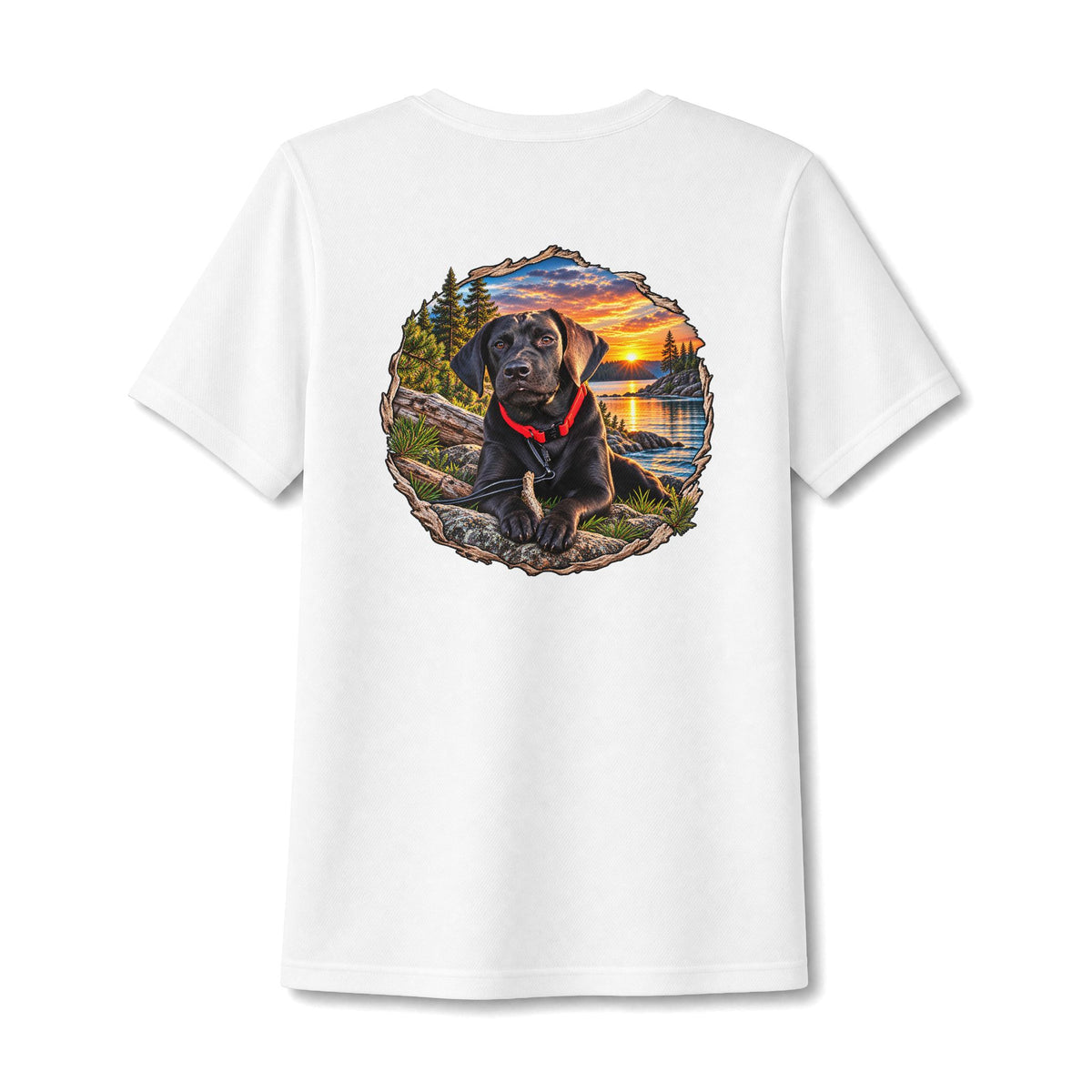 Dog Lake Sunset V-Neck Tee — Choc Lab