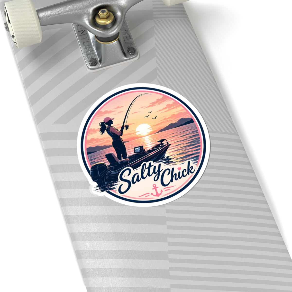Salty Chick Woman in Boat Fishing Kiss-Cut Vinyl Sticker