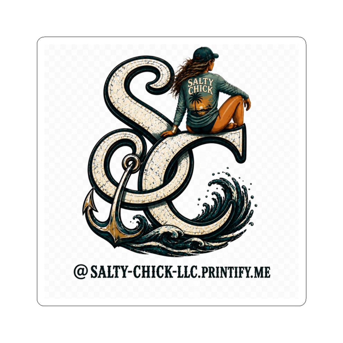 Salty Chick Brunette Logo + Website Kiss-Cut Vinyl Sticker