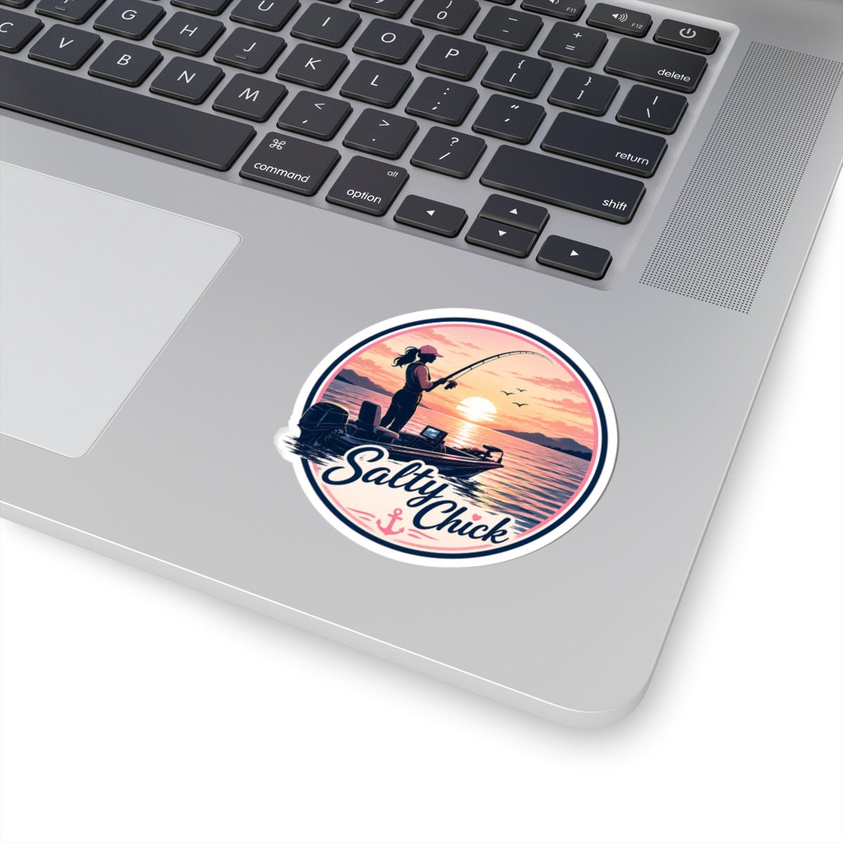 Salty Chick Woman in Boat Fishing Kiss-Cut Vinyl Sticker
