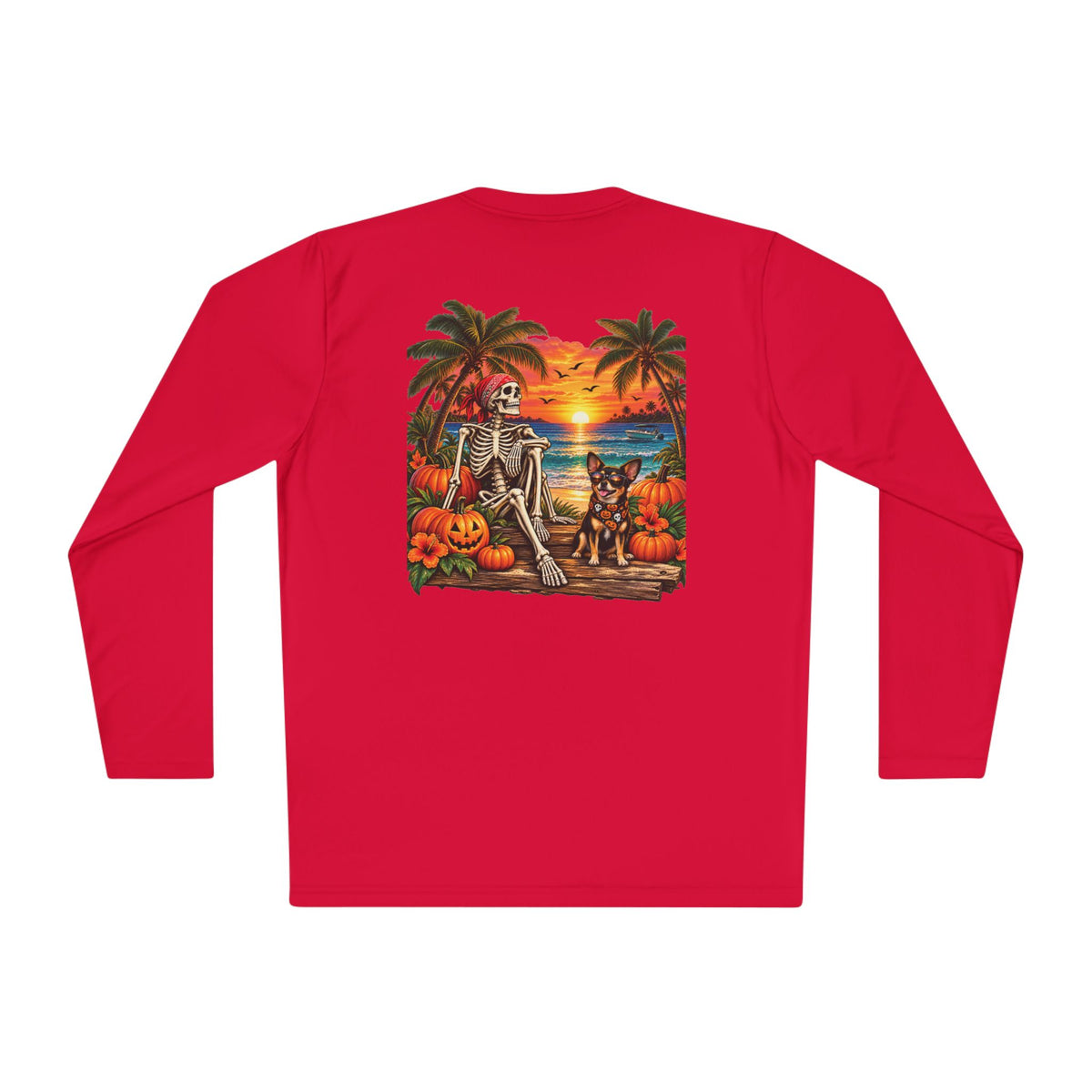 Spooky Shoreside Skeleton & Pup Long Sleeve Moisture Wicking Long Sleeve