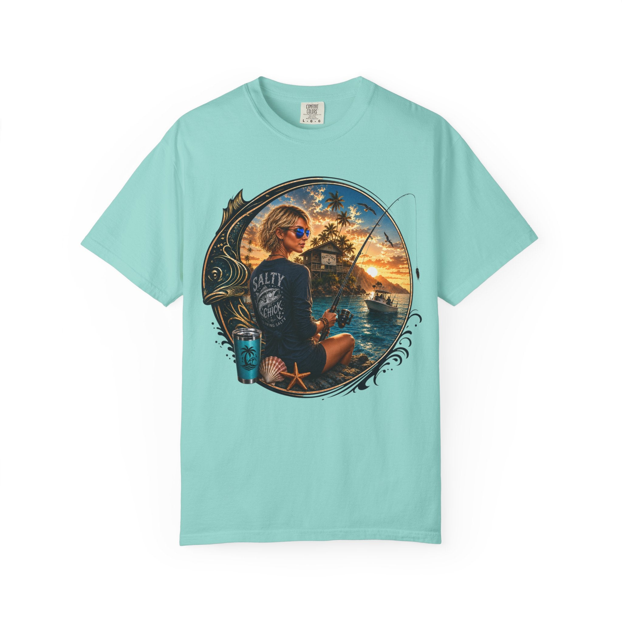 Salty Chick Saltwater & Sunsets Garment-Dyed Cotton Tee – Coastal Life