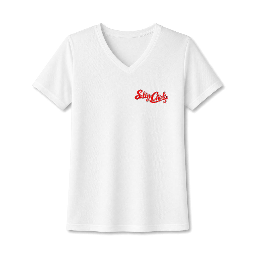 Dog Lake Sunset V-Neck Tee — Choc Lab