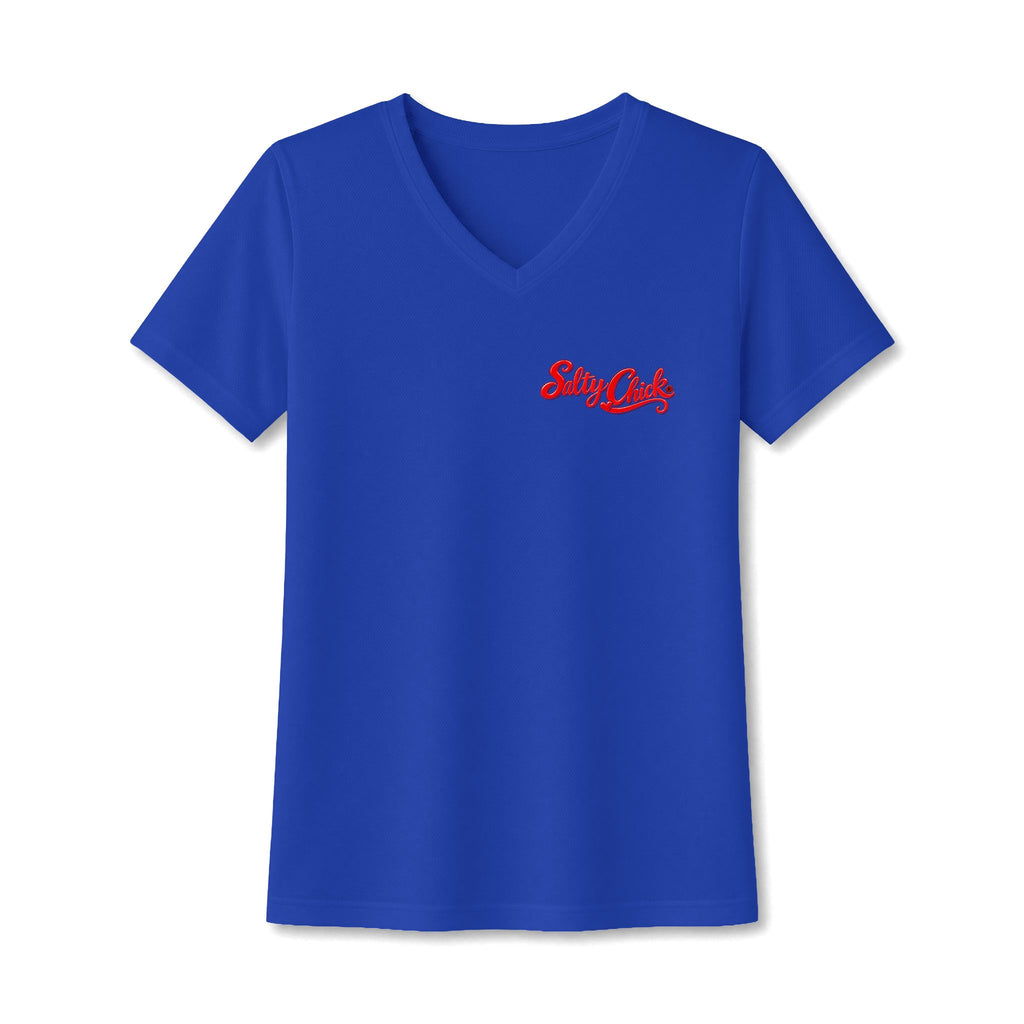 Dog Lake Sunset V-Neck Tee — Choc Lab