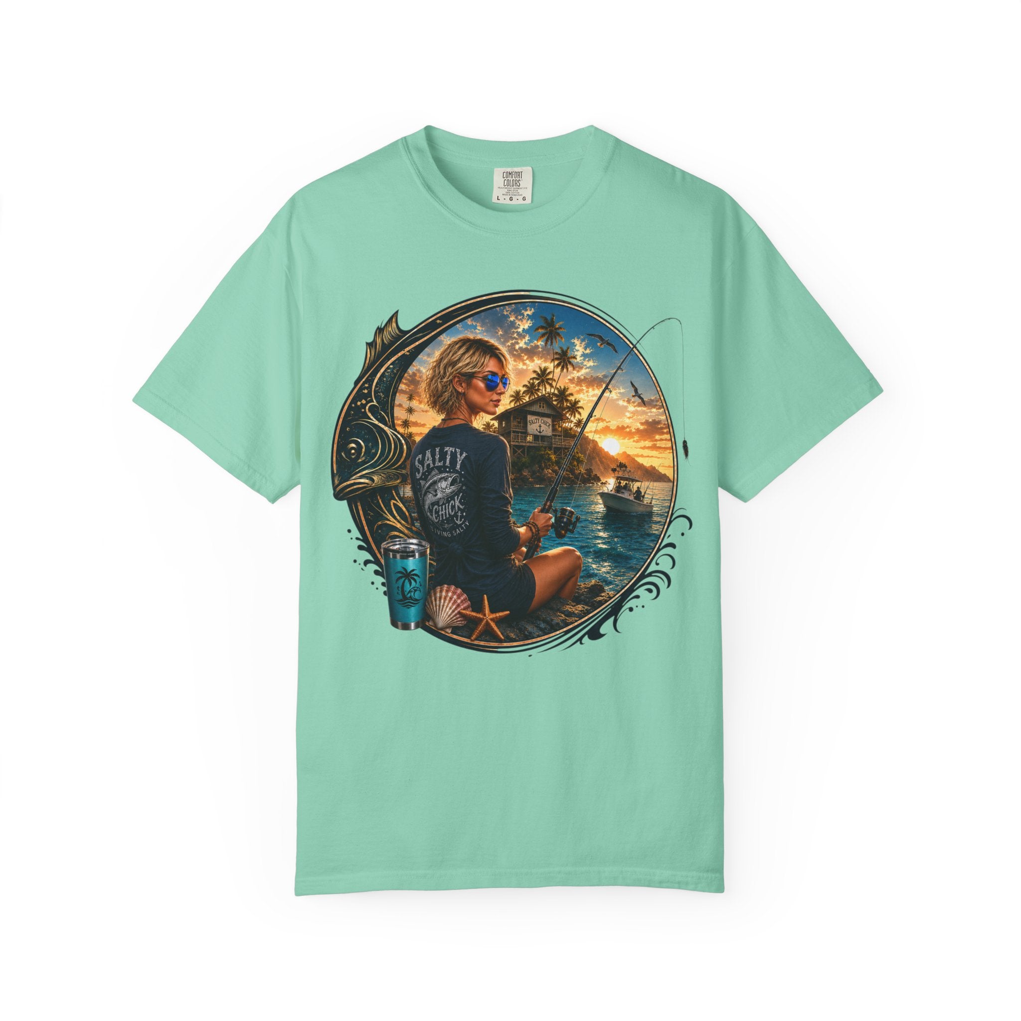 Salty Chick Saltwater & Sunsets Garment-Dyed Cotton Tee – Coastal Life