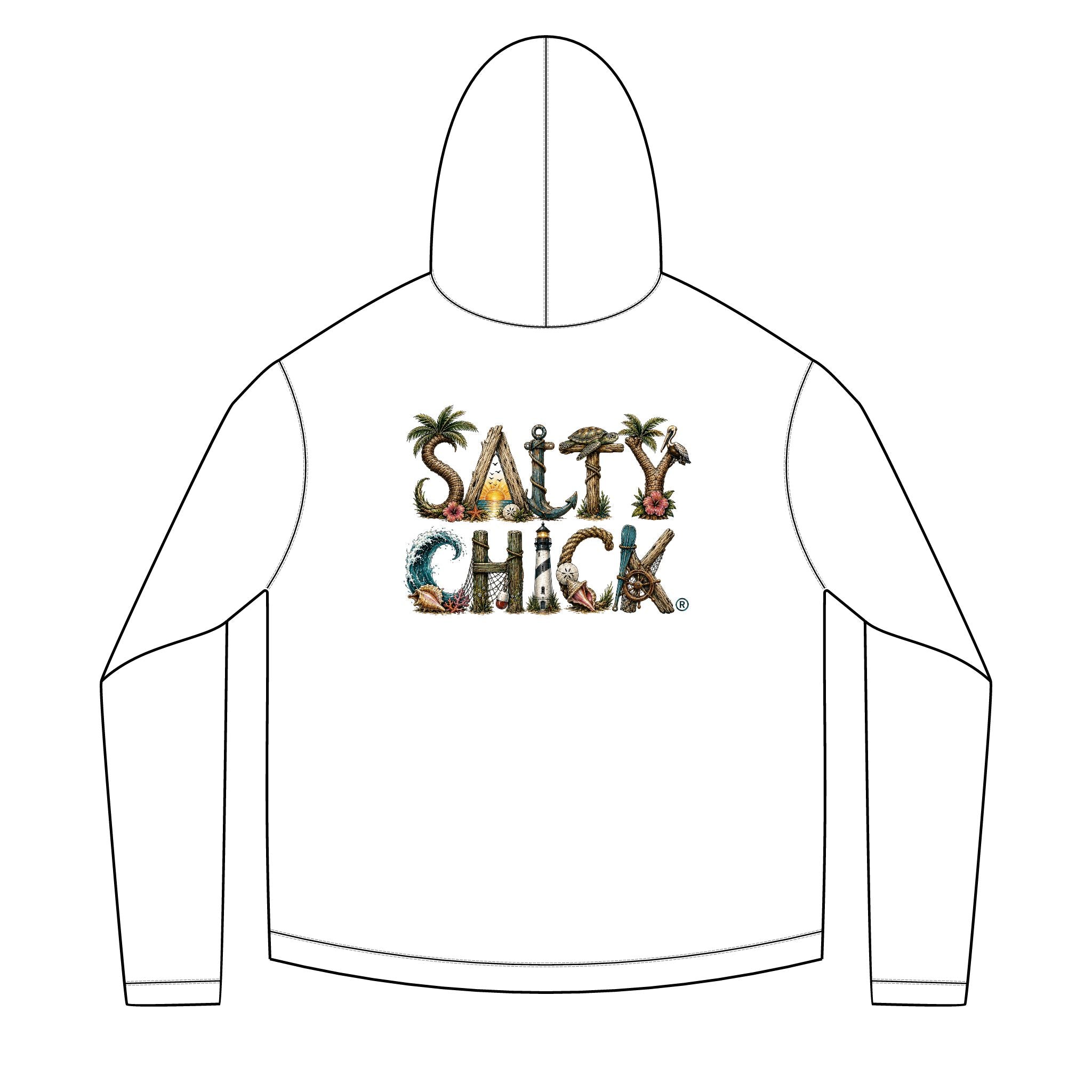 Salty Chick Unique Lettering Long Sleeve Solar Hoodie