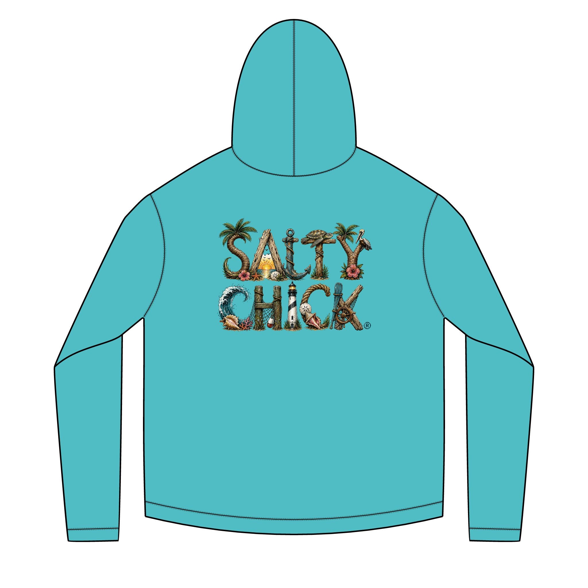 Salty Chick Unique Lettering Long Sleeve Solar Hoodie