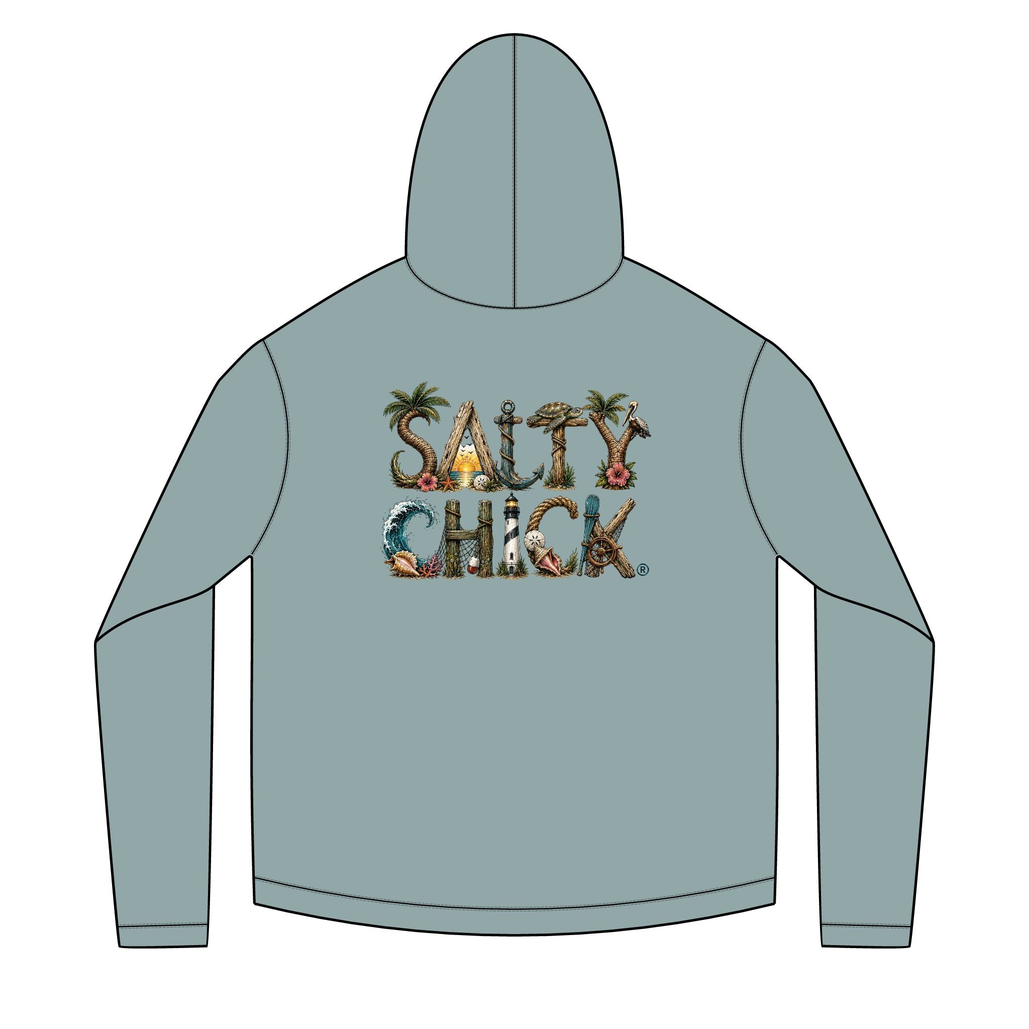 Salty Chick Unique Lettering Long Sleeve Solar Hoodie