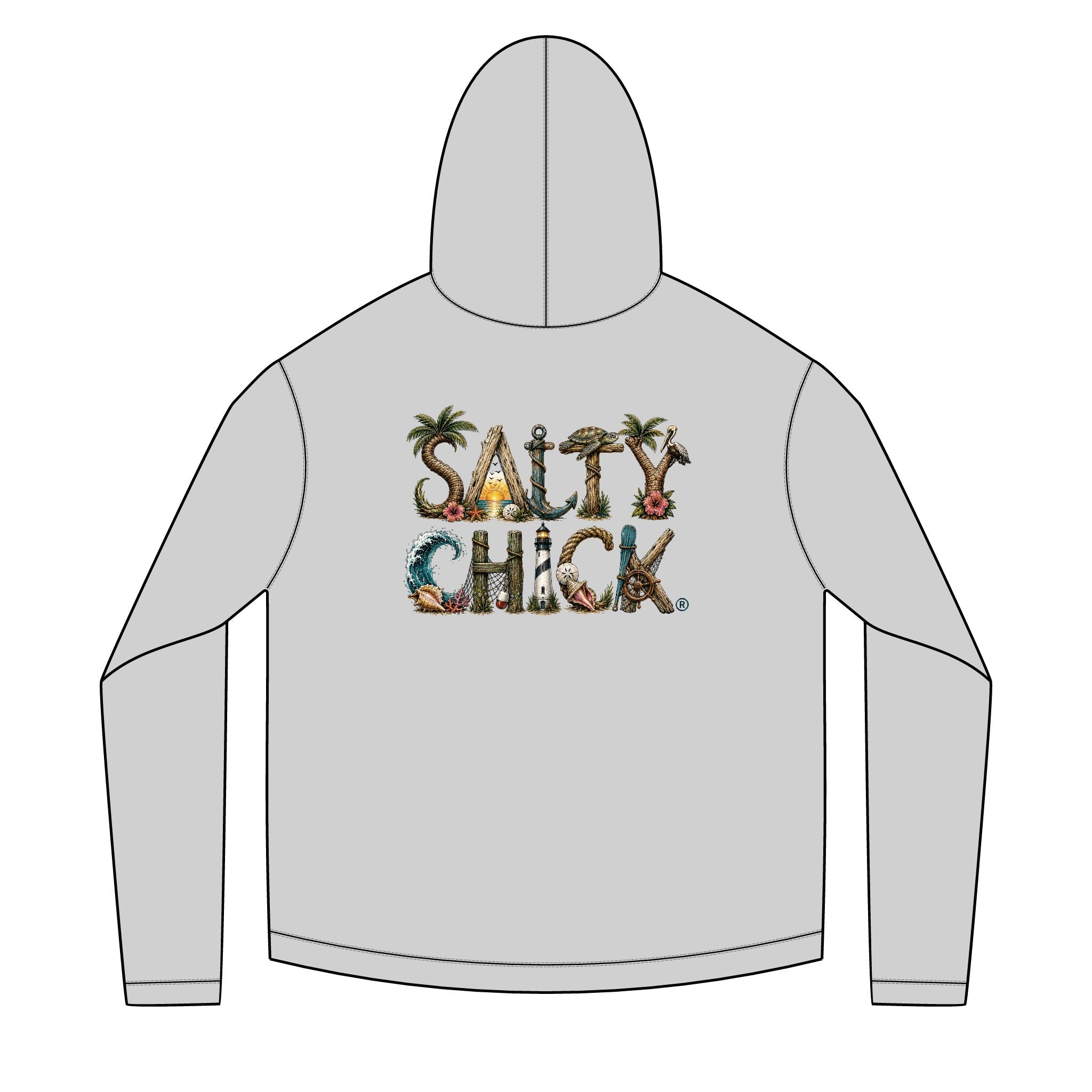 Salty Chick Unique Lettering Long Sleeve Solar Hoodie