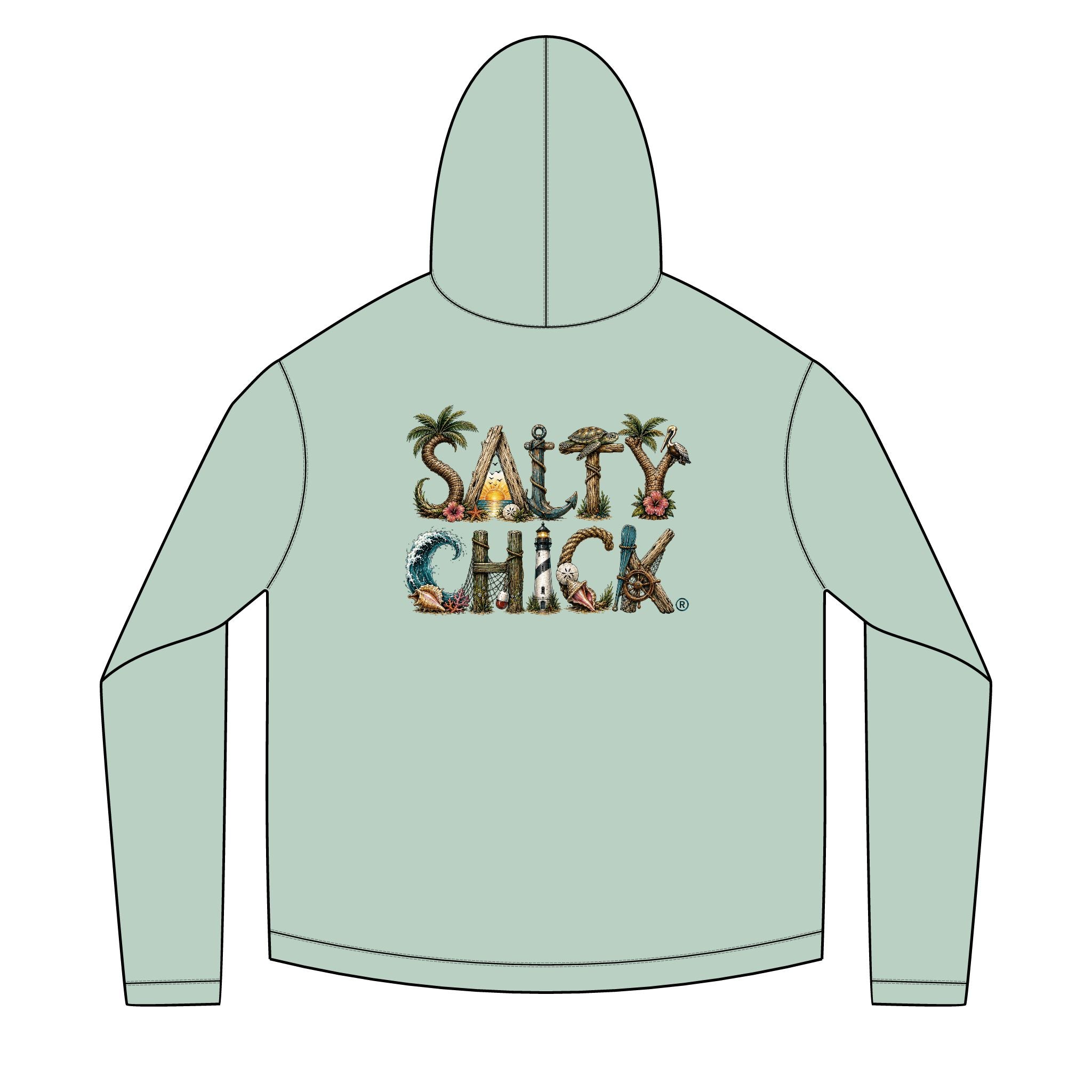 Salty Chick Unique Lettering Long Sleeve Solar Hoodie
