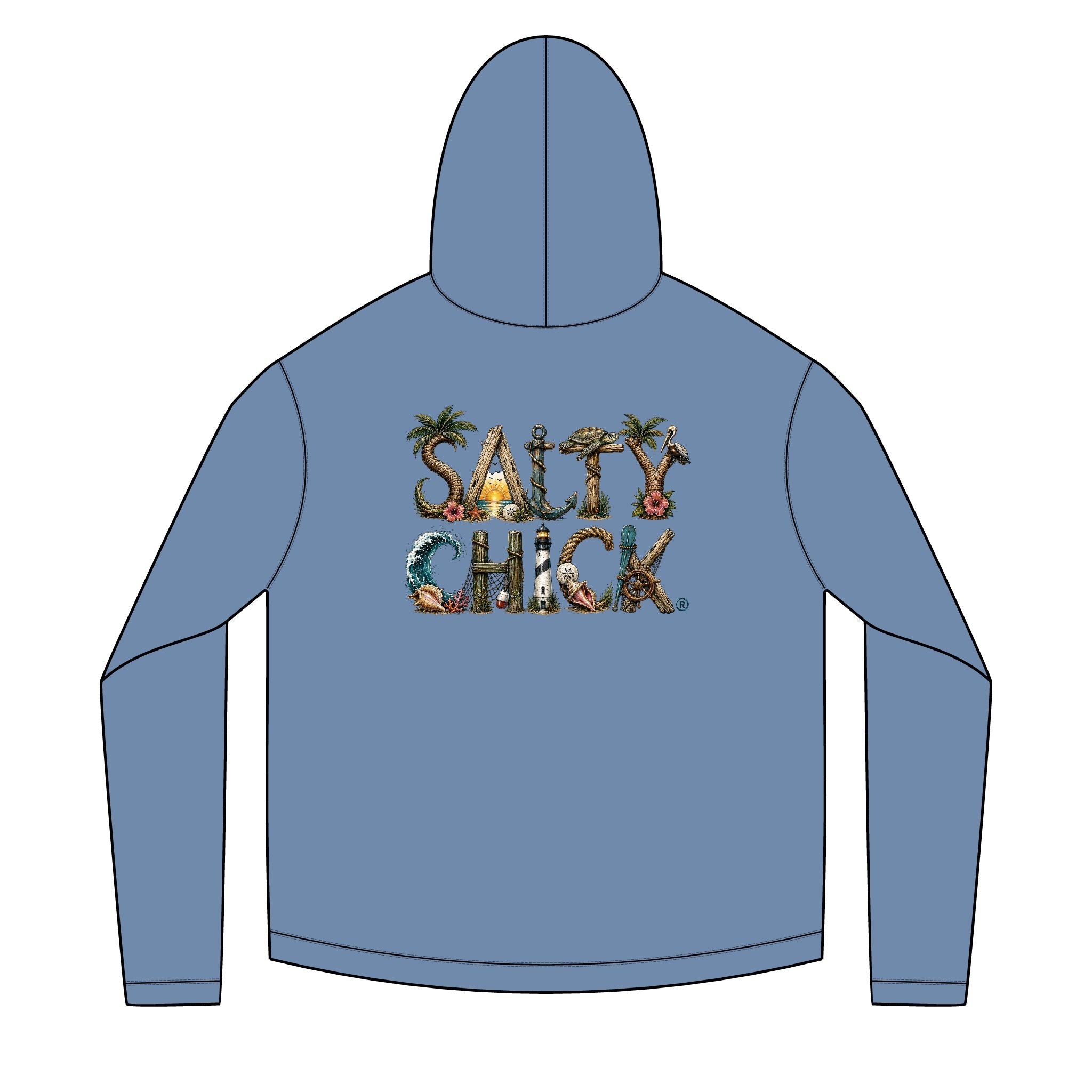 Salty Chick Unique Lettering Long Sleeve Solar Hoodie