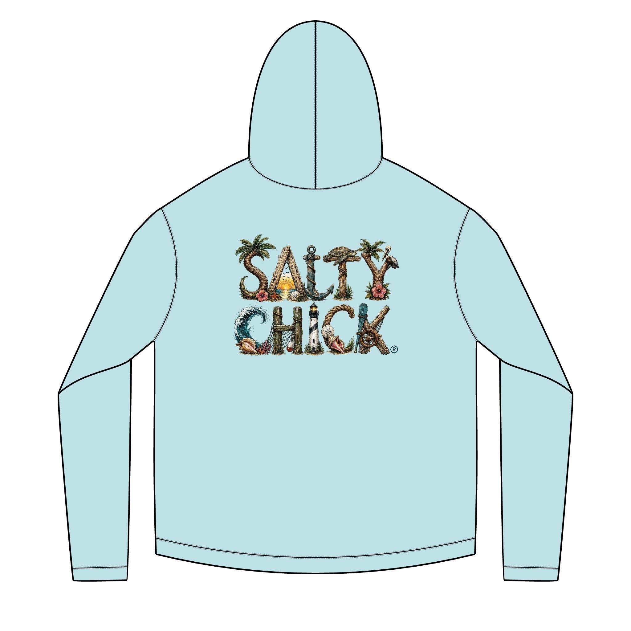 Salty Chick Unique Lettering Long Sleeve Solar Hoodie