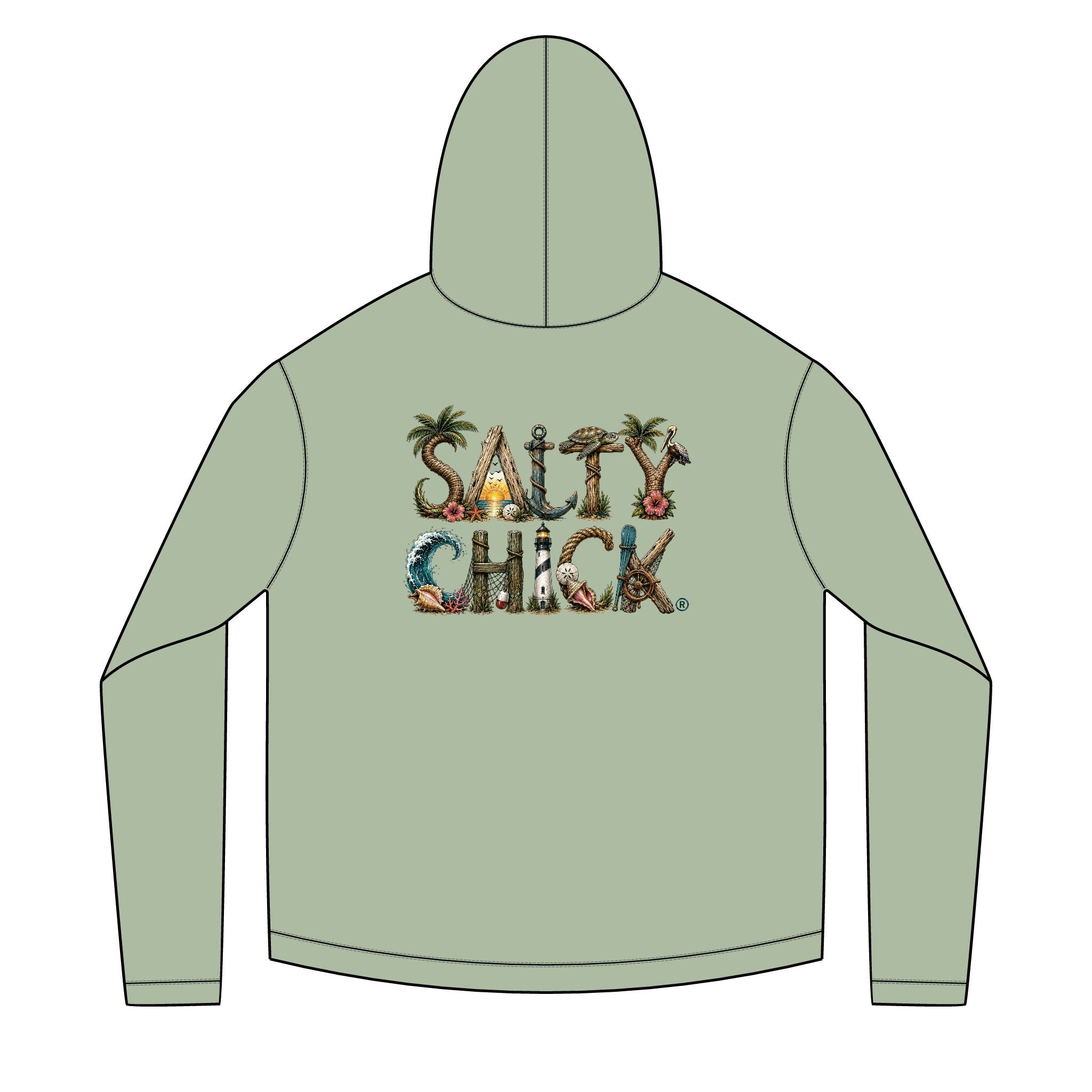Salty Chick Unique Lettering Long Sleeve Solar Hoodie