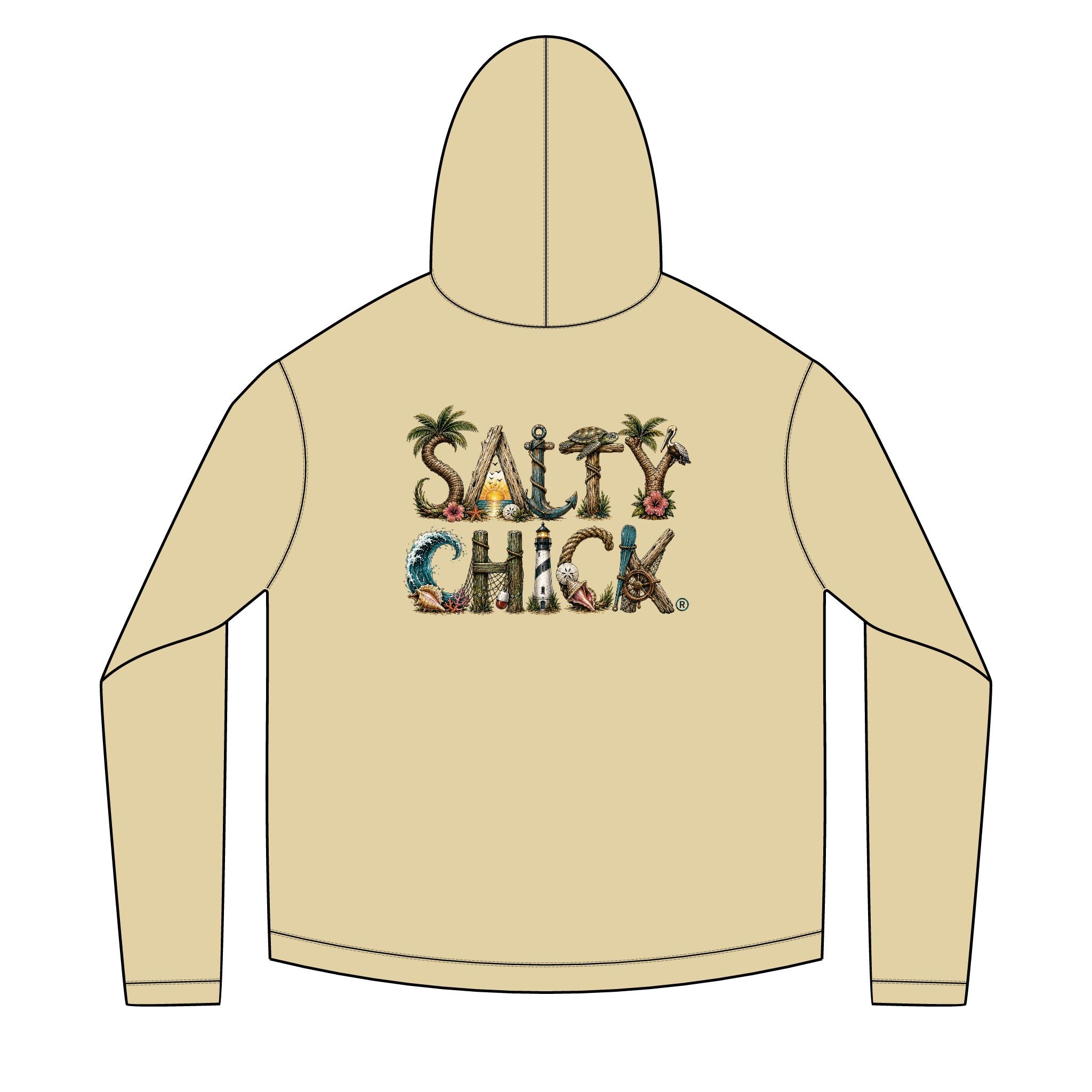 Salty Chick Unique Lettering Long Sleeve Solar Hoodie