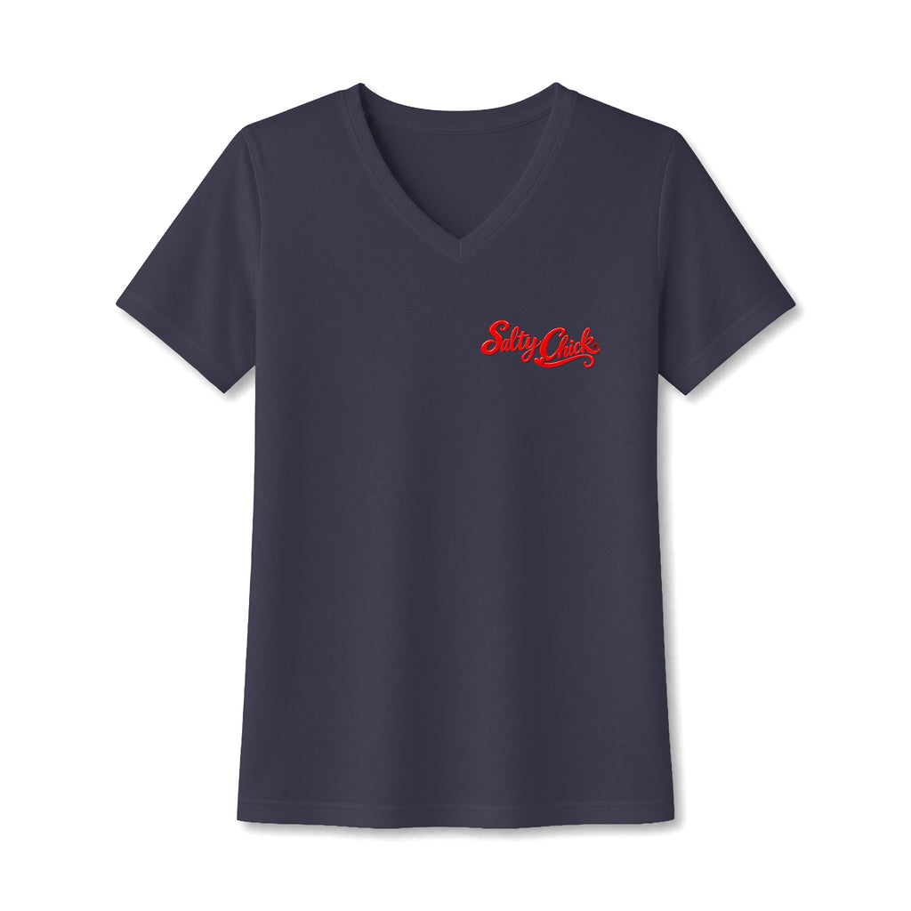 Dog Lake Sunset V-Neck Tee — Choc Lab