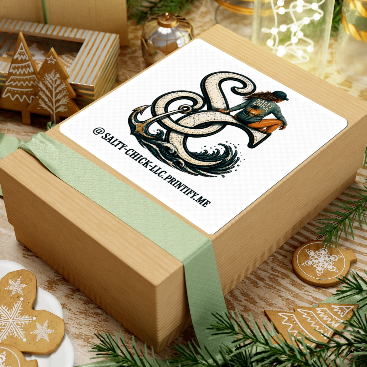 Salty Chick Brunette Logo + Website Kiss-Cut Vinyl Sticker