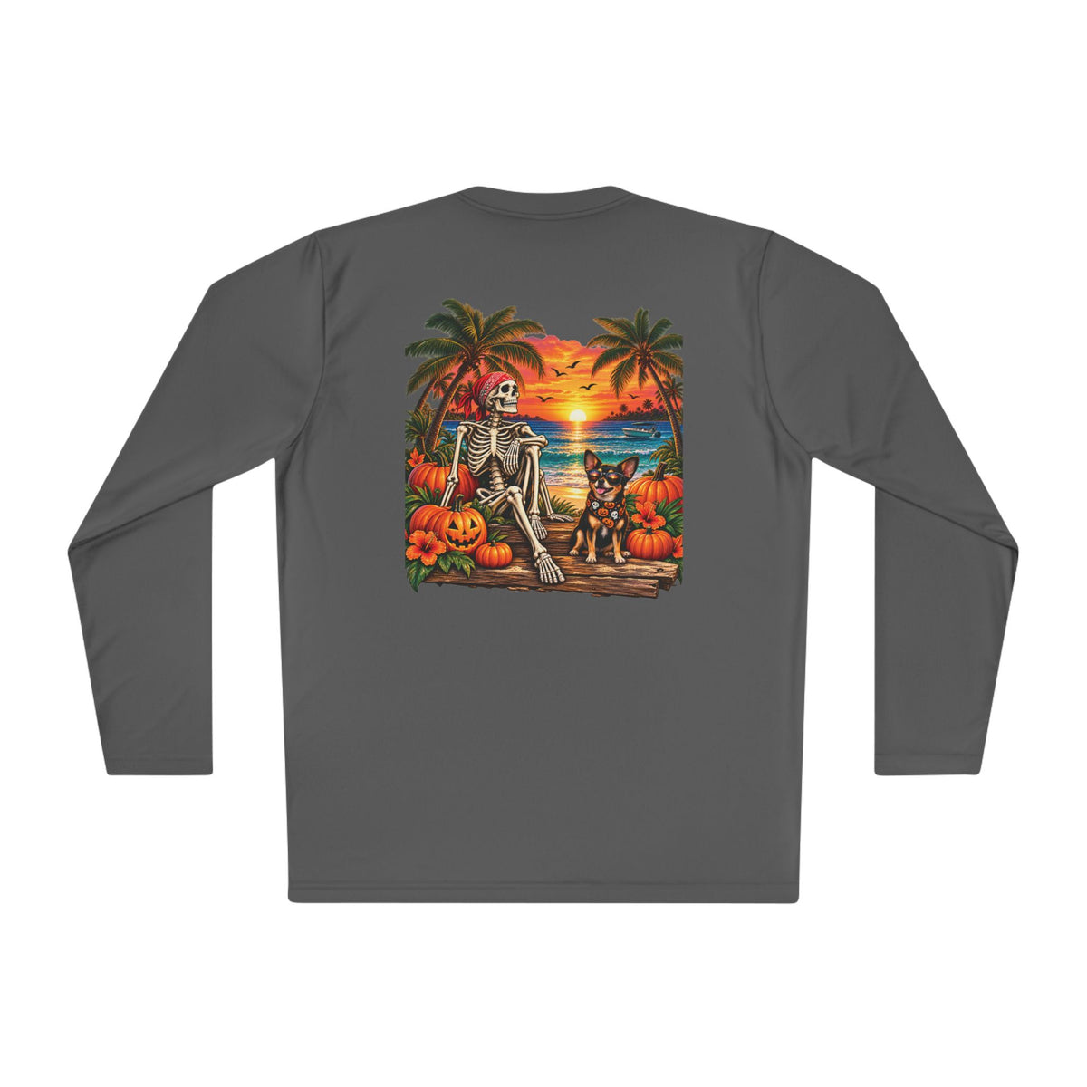Spooky Shoreside Skeleton & Pup Long Sleeve Moisture Wicking Long Sleeve