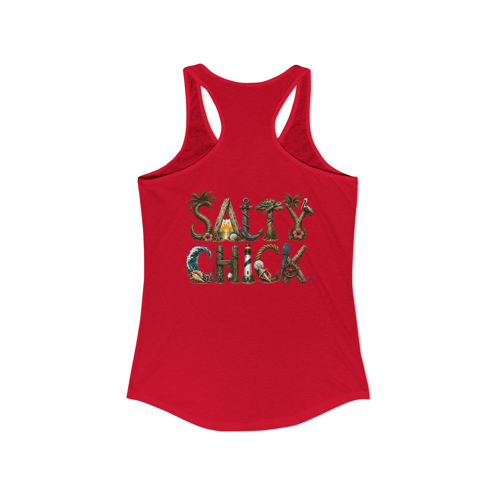 Performance Racerback Tank-Diver's Salty Chick lettering
