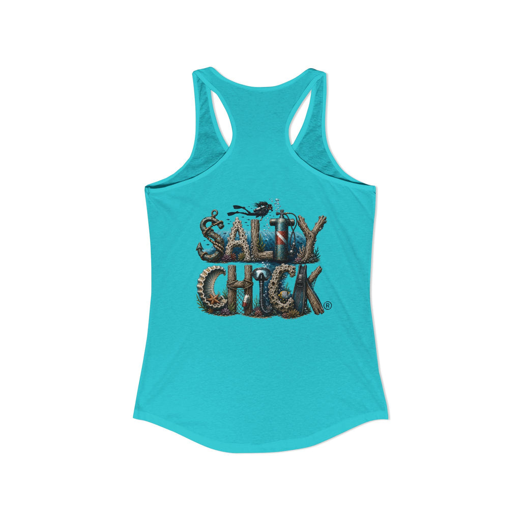 Performance Racerback Tank-Diver's Salty Chick lettering