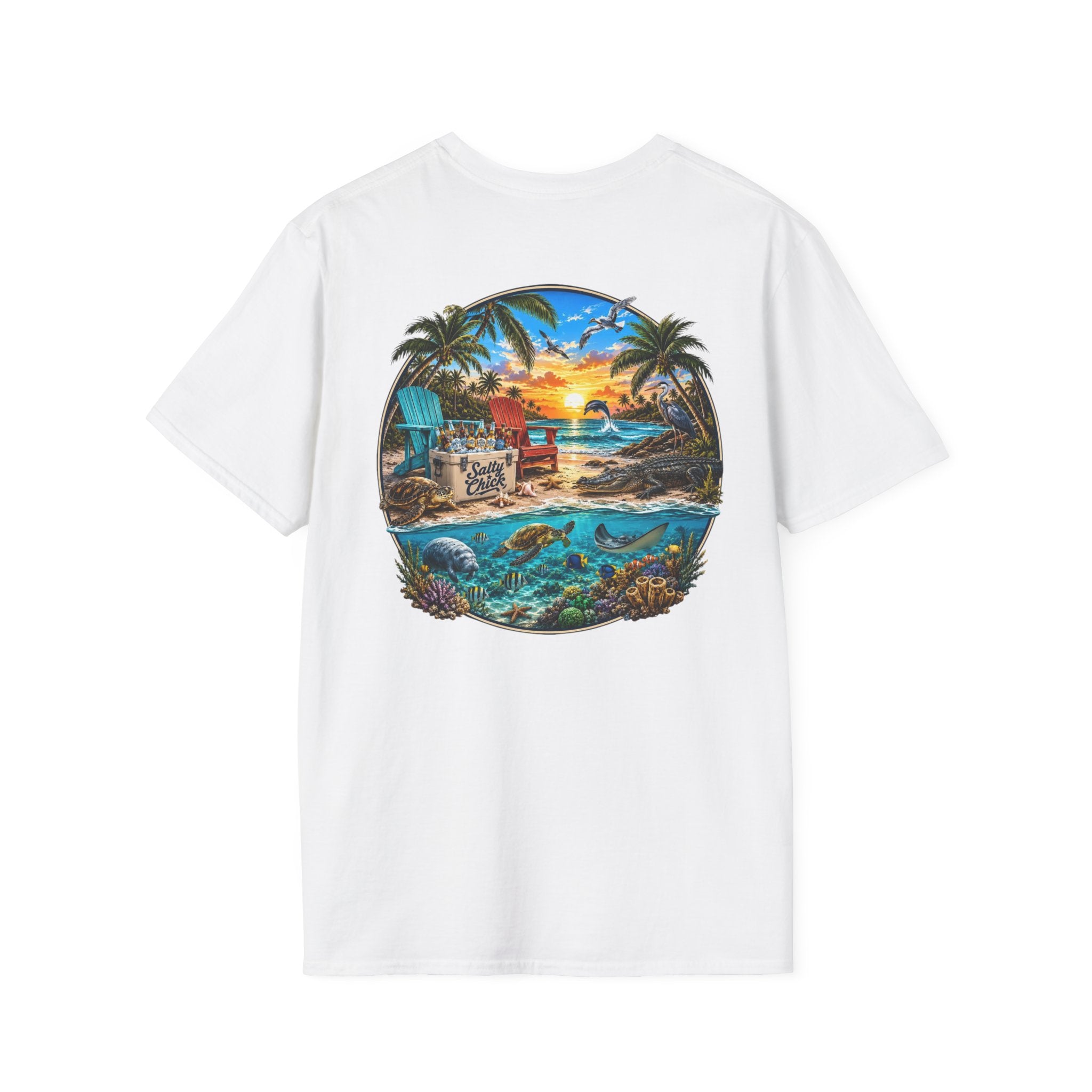 Salty Chick Beach Scene Cotton Tee – Coastal Life