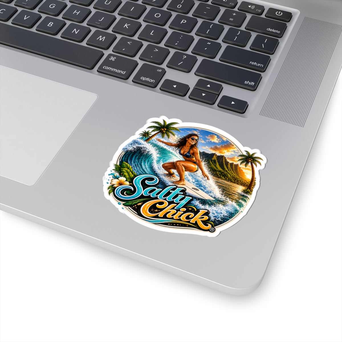 Salty Chick Surf & Sunset Kiss-Cut Vinyl Sticker – Coastal Life