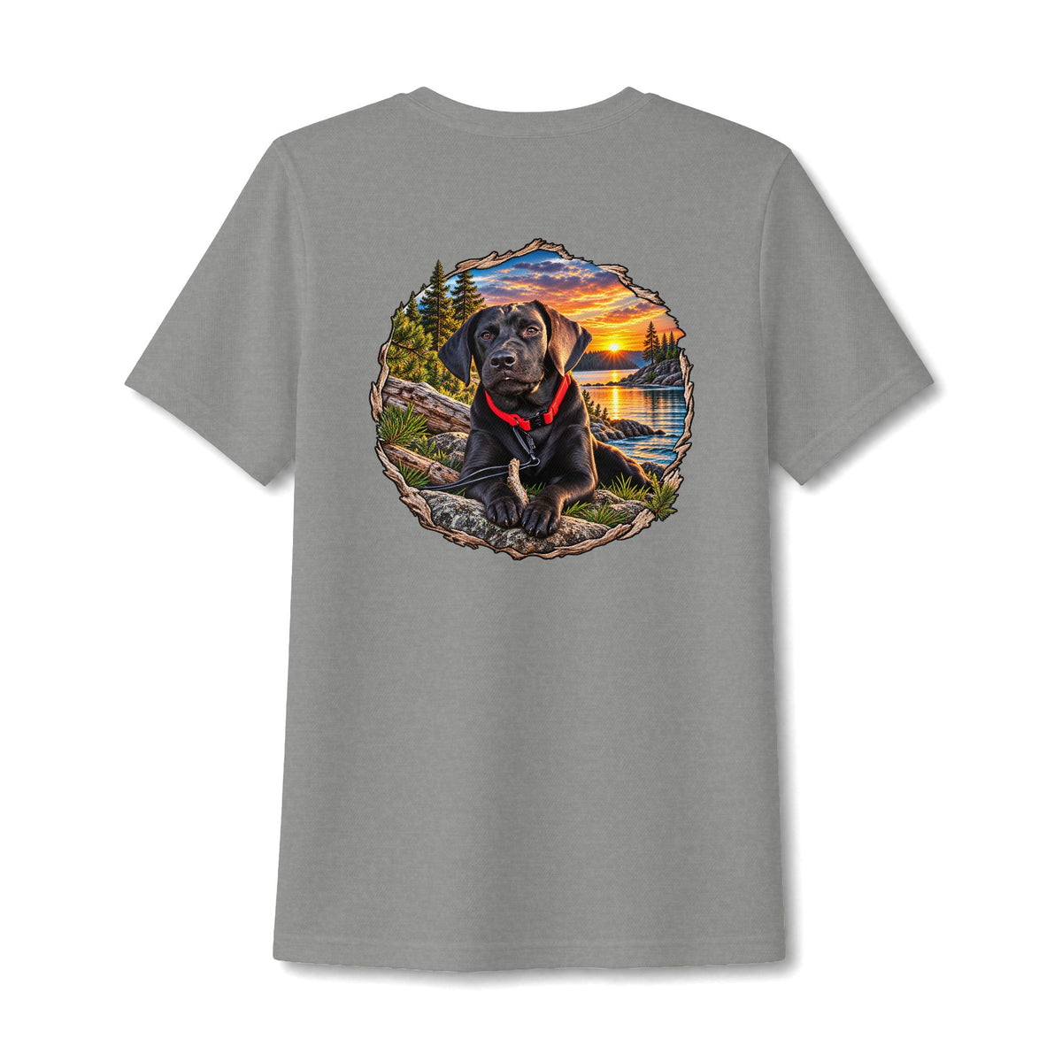 Dog Lake Sunset V-Neck Tee — Choc Lab