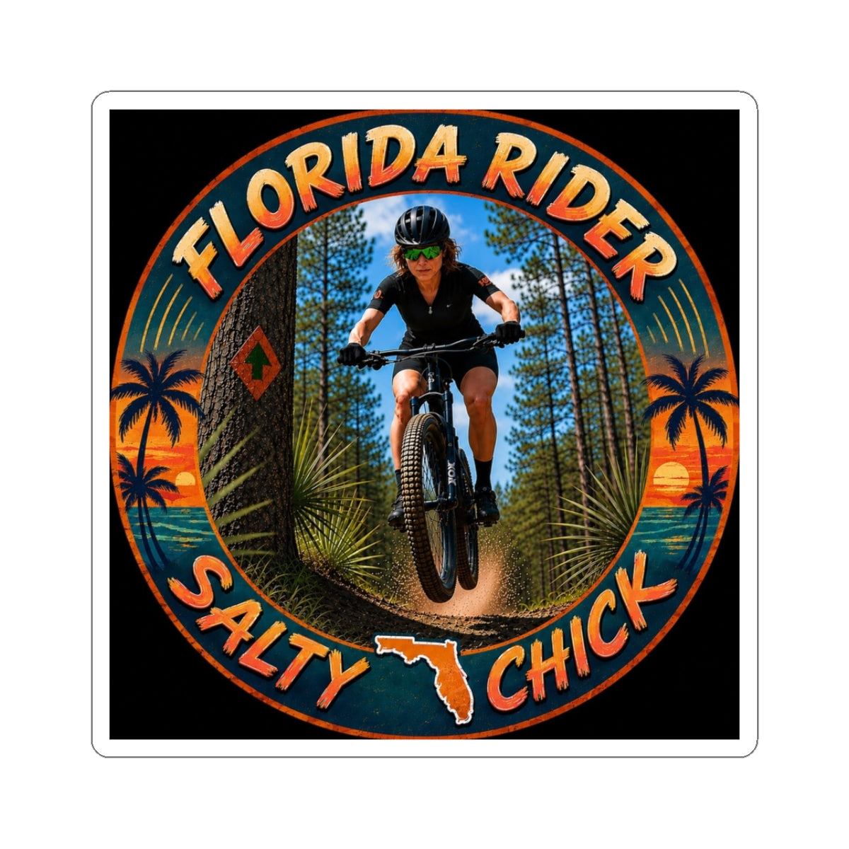 Salty Chick Mountain Biker Kiss-Cut Vinyl Sticker – Mountain Biking & Trails