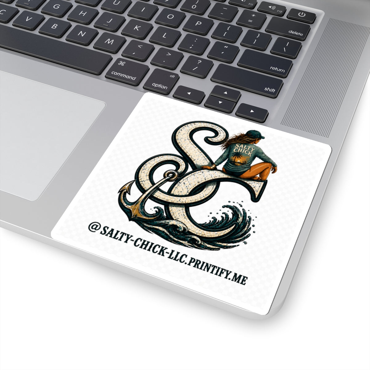 Salty Chick Brunette Logo + Website Kiss-Cut Vinyl Sticker