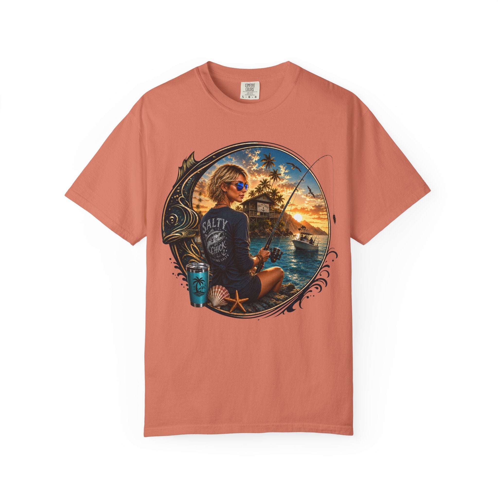 Salty Chick Saltwater & Sunsets Garment-Dyed Cotton Tee – Coastal Life