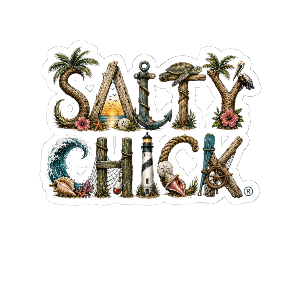 Salty Chick Unique Lettering Kiss-Cut Vinyl Sticker
