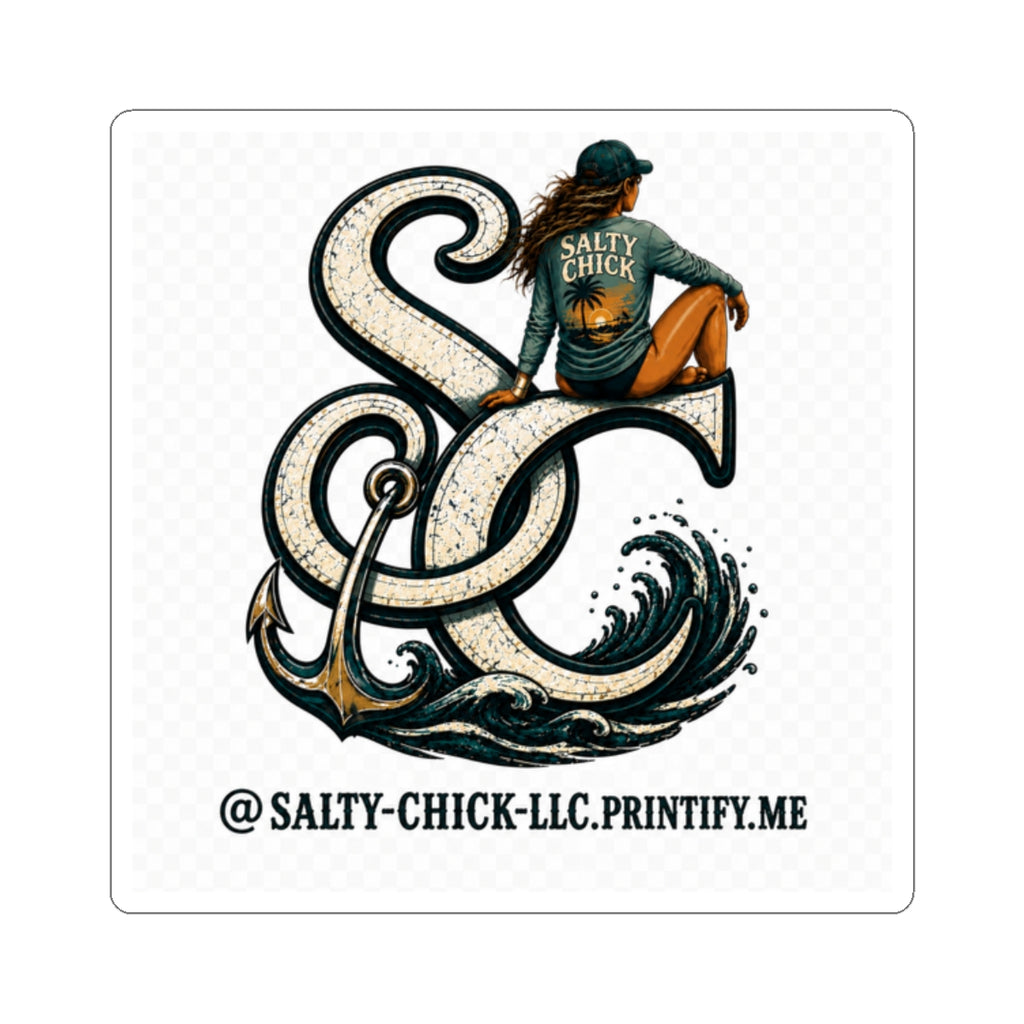 Salty Chick Brunette Logo + Website Kiss-Cut Vinyl Sticker