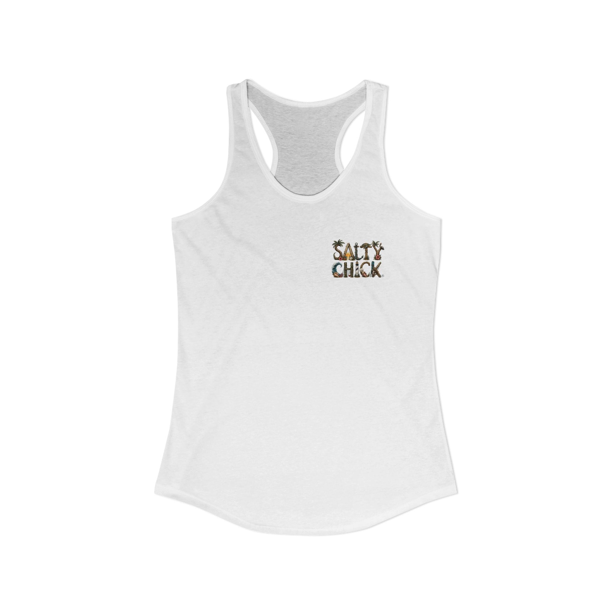 Performance Racerback Tank-Diver's Salty Chick lettering