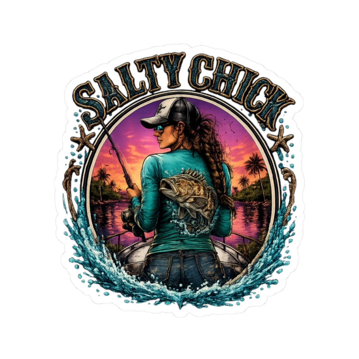 Salty Chick Grouper Fishing Kiss-Cut Vinyl Sticker