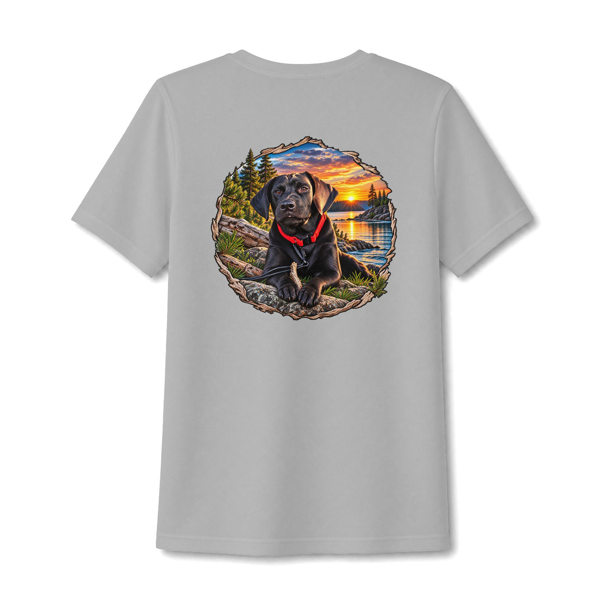 Dog Lake Sunset V-Neck Tee — Choc Lab