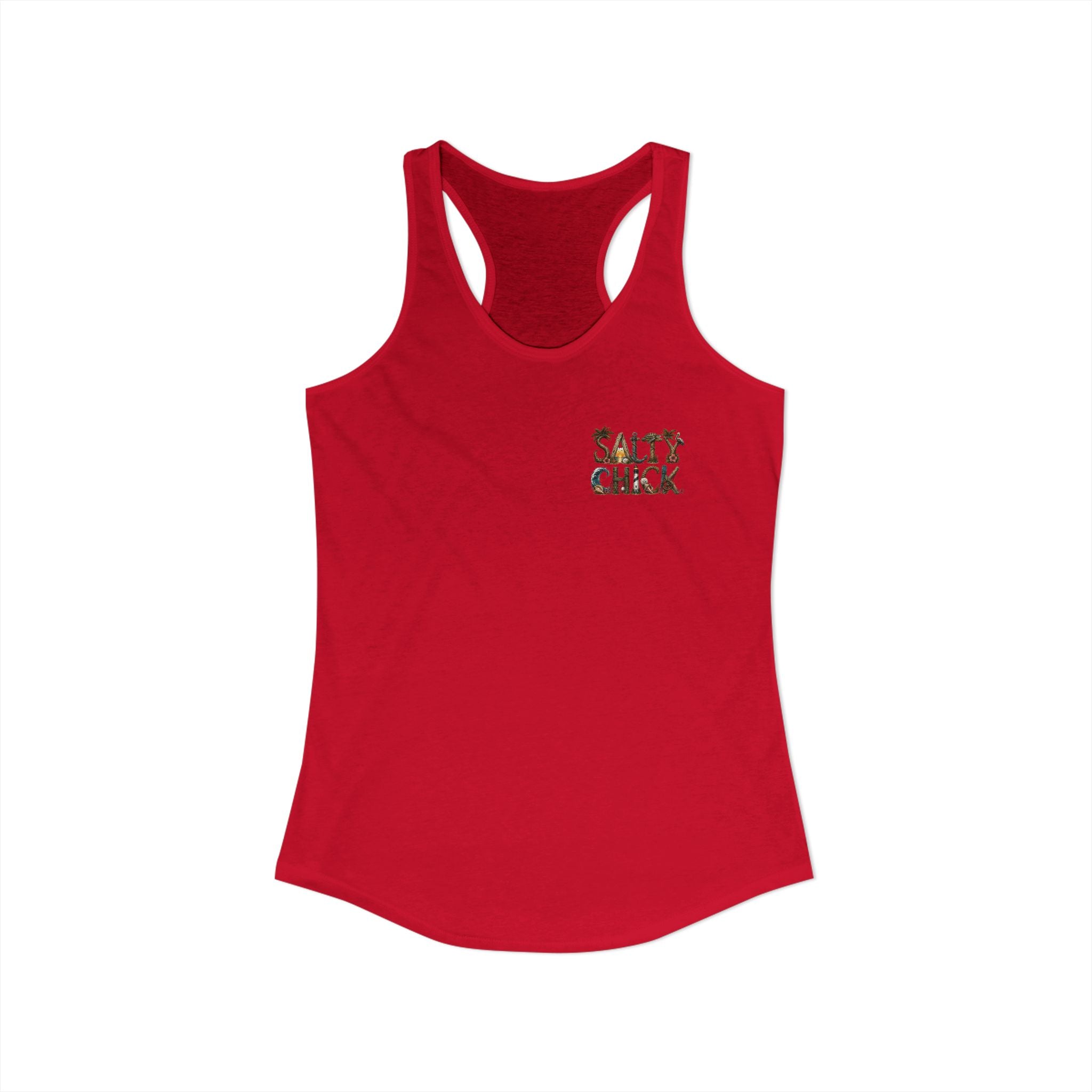 Performance Racerback Tank-Land Salty Chick lettering