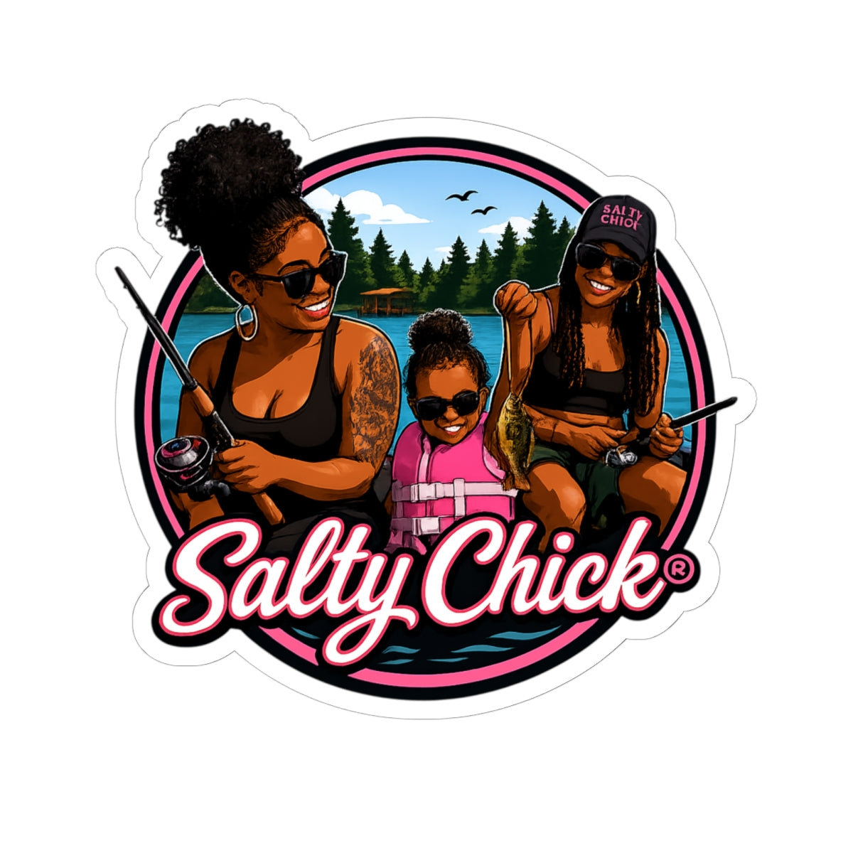 Salty Chick Mom & Child Fishing Kiss-Cut Vinyl Sticker
